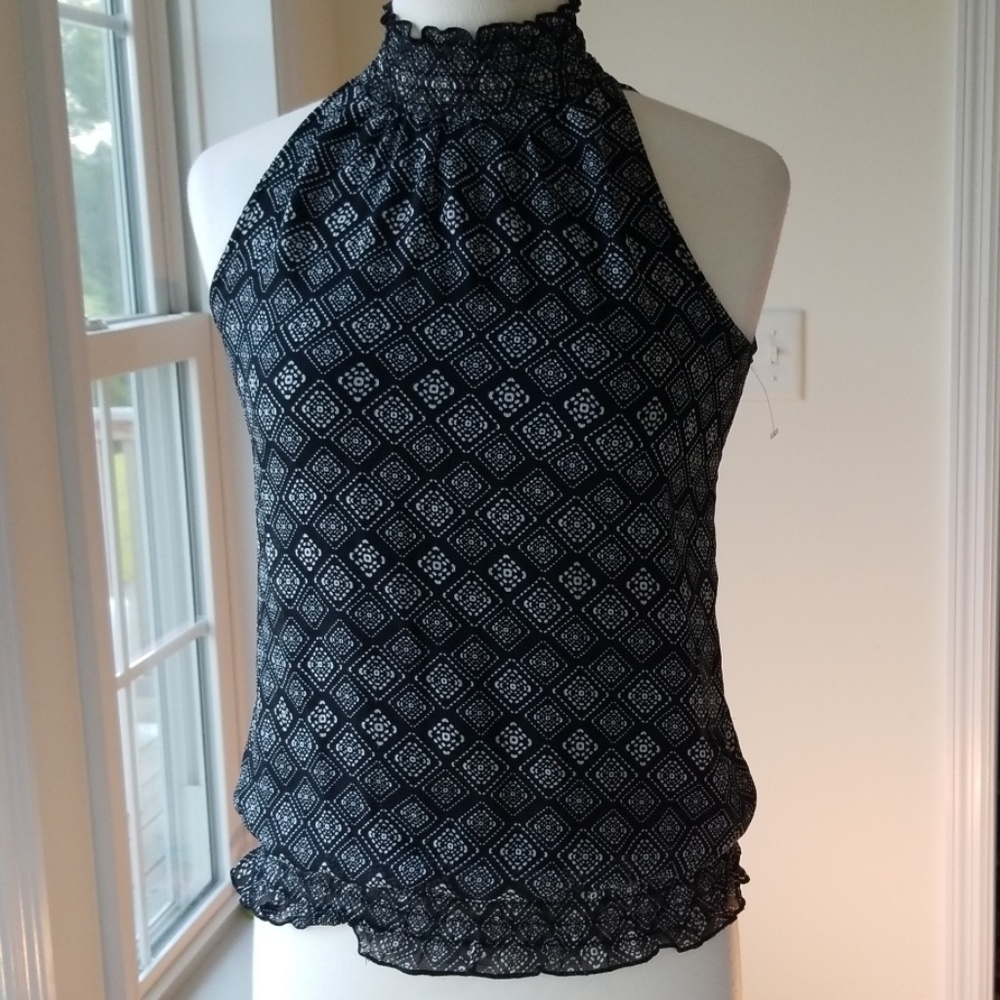 BCX Black Geometrical Design Hi Neck Top